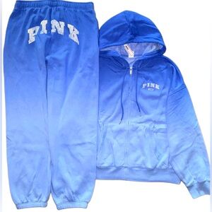 NEW VICTORIAS SECRET PINK ZIP HOODIE and PANTS 2PC SET ULTRAMARINE BEAUTY XS-XXL